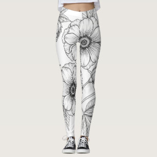 Legging Padrão Floral Sem Costura de Arte de Linha Minimal
