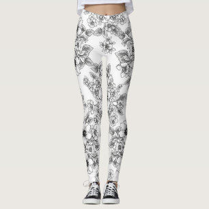 Legging Padrão Floral Sem Costura de Arte de Linha Minimal