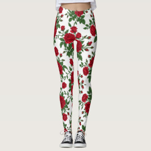 Legging Padrão Floral Sem Costura de Rosa Vermelha Elegant