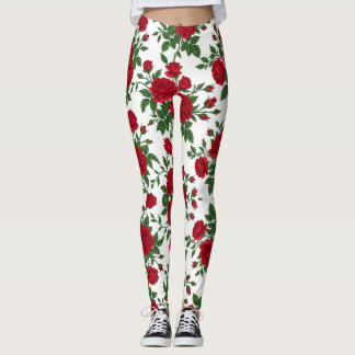 Legging Padrão Floral Sem Costura de Rosa Vermelha Elegant