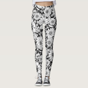 Legging Padrão Floral Sem Costura Preto Branco Vintage (7)