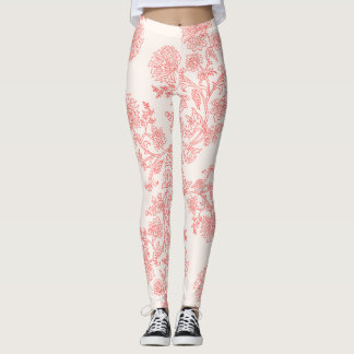 Legging Padrão Floral Toile Coral Vintage | Elegante