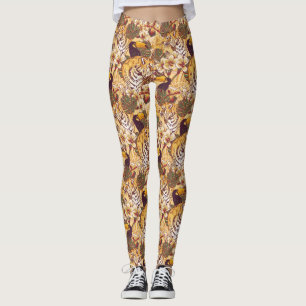 Legging Padrão Floral Tropical Com Tigre