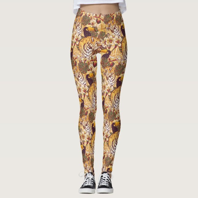 Legging Padrão Floral Tropical Com Tigre (Frente)