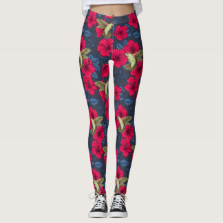 Legging Padrão Floral Tropical de Hibisco Branco