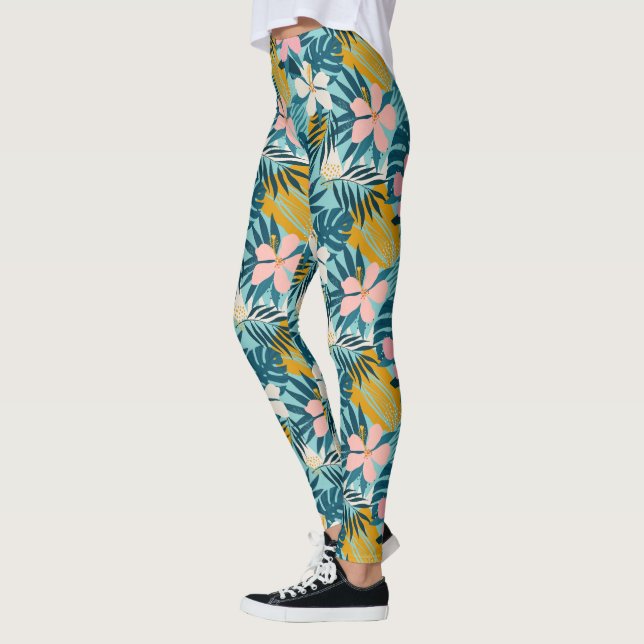 Legging Padrão Floral Tropical de Hibiscus (Esquerda)