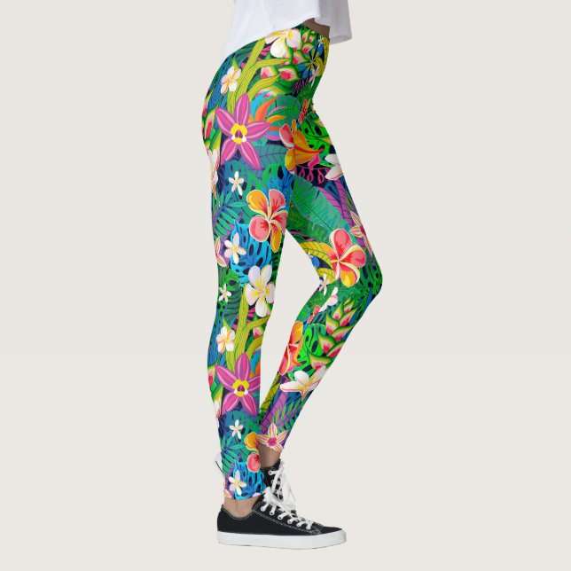 Legging Padrão Floral Tropical Flores brancas (Direita)