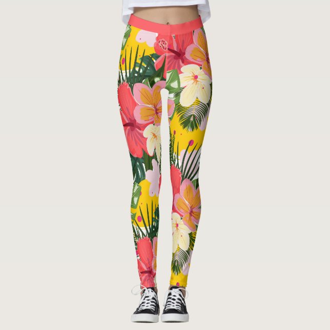 Legging Padrão Floral Tropical Vibrante (Frente)