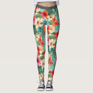 Legging Padrão Floral Tropical Vibrante