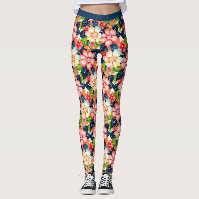 Legging Padrão Floral Tropical Vibrante (Frente)