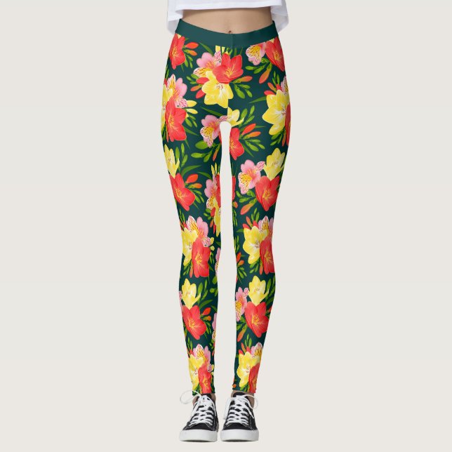 Legging Padrão Floral Tropical Vibrante (Frente)