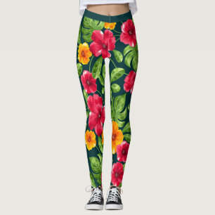 Legging Padrão Floral Tropical Vibrante