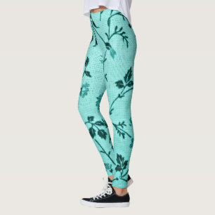 Legging Padrão floral turquesa