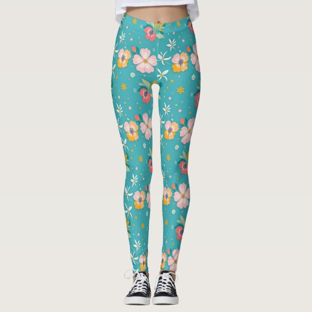 Legging Padrão floral usando cores pastosas (Frente)