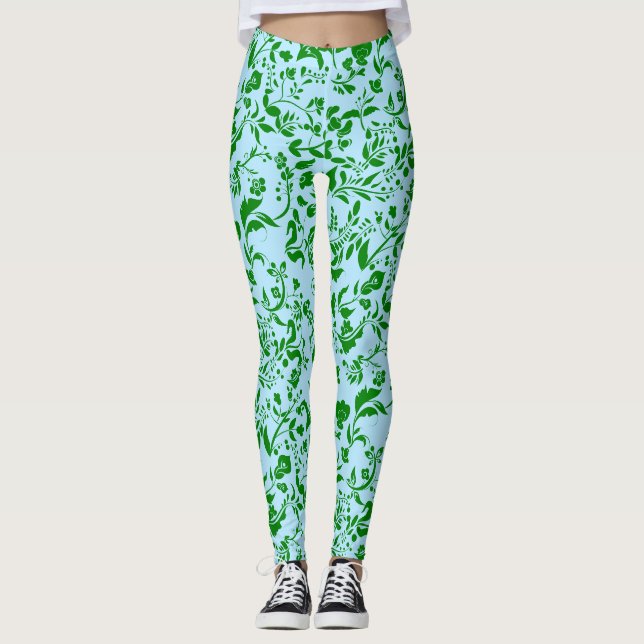 Legging Padrão Floral Verde G01. Azul Claro BG (Frente)