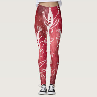Legging Padrão Floral Vermelho