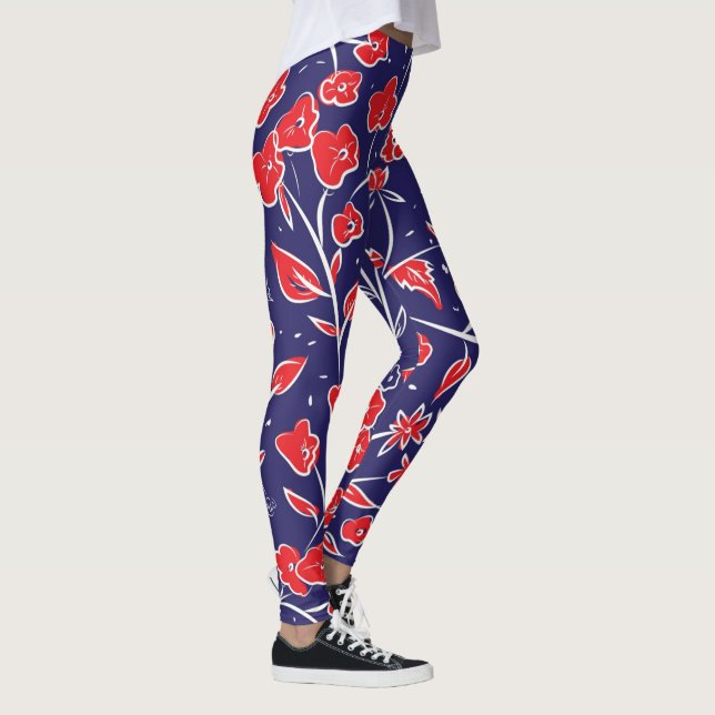 Legging Padrão Floral Vermelho e Azul (Direita)