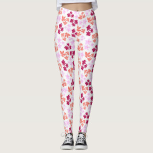 Legging Padrão floral vermelho e cor-de-rosa delicado em b