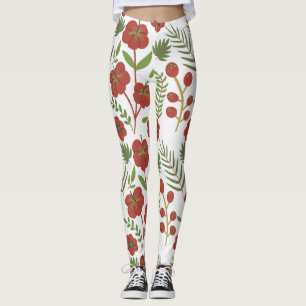 Legging Padrão floral vermelho sem costura sobre fundo bra