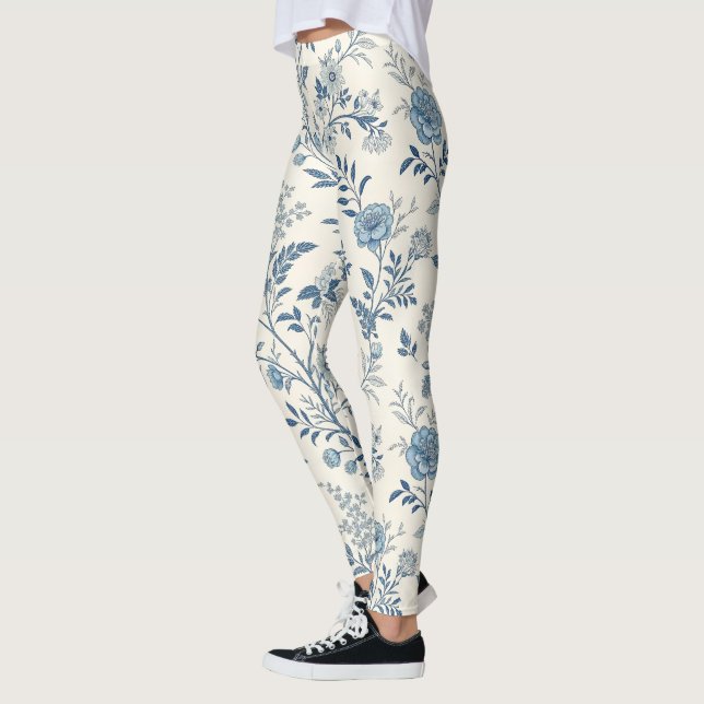 Legging Padrão Floral Vintage Azul (Esquerda)