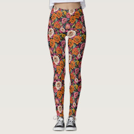 Legging Padrão floral vítreo com cores em negrito em preto