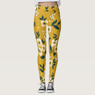 Legging Padrão floral vítreo, pequenas flores brancas.