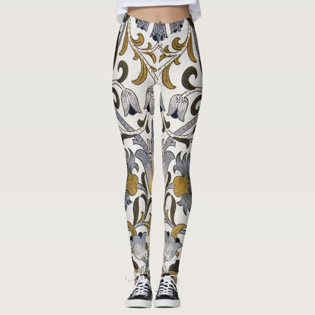 Legging Padrão Floral William Morris Lodden: Azul Ouro (Frente)