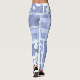 Legging Padrão Floral Xadrez Azul Crazy Quilt