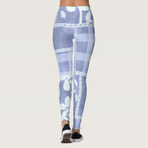 Legging Padrão Floral Xadrez Azul Crazy Quilt
