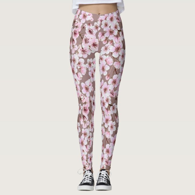 Legging Padrão florescente de cereja (Frente)