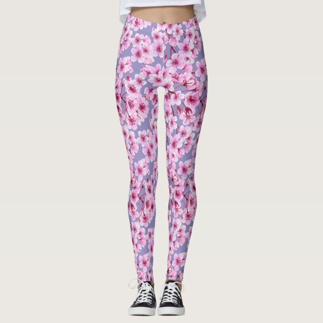 Legging Padrão florescente de cereja (Frente)