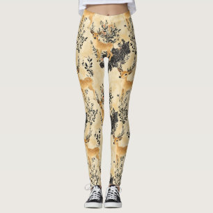 Legging Padrão Florestal Vintage de Corça e Floral (10)