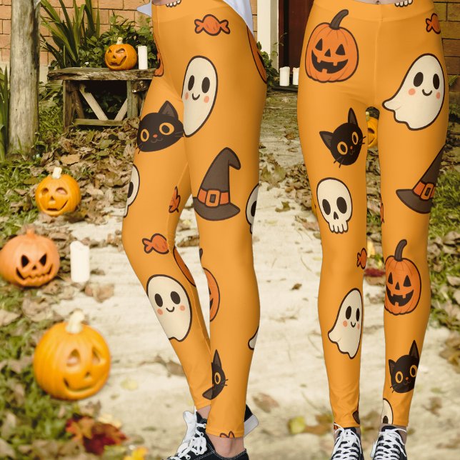 Legging Padrão Fofo de Halloween – Abóboras, Fantasmas e G (Criador carregado)