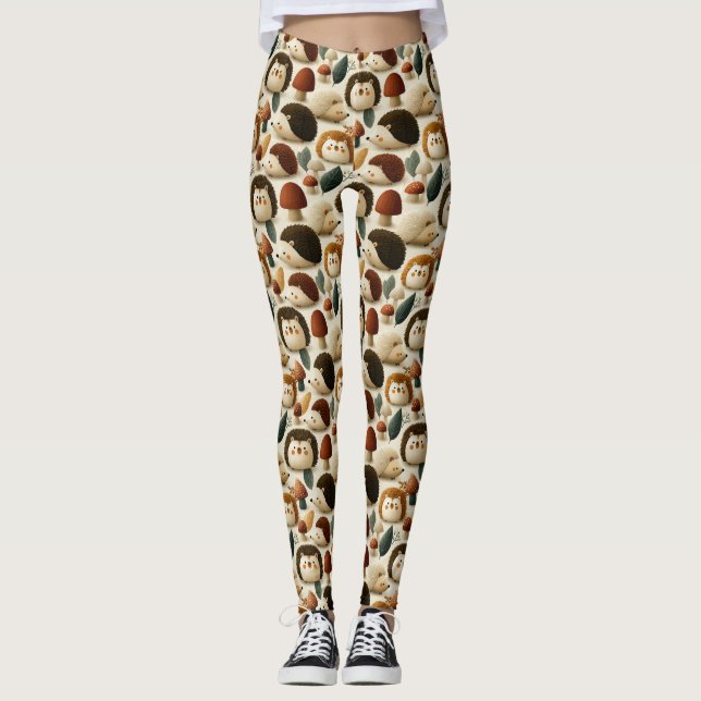 Legging Padrão Fofo deouriço-cacheiro e Cogumelo da Flores (Frente)