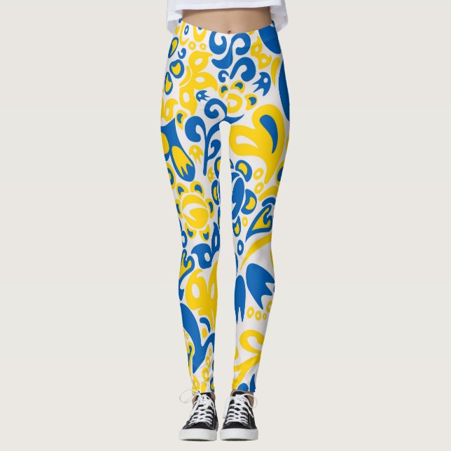 Legging Padrão Folclore com cores de bandeira ucraniana (Frente)