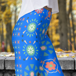 Legging Padrão Folclórico Azul Escandinavo