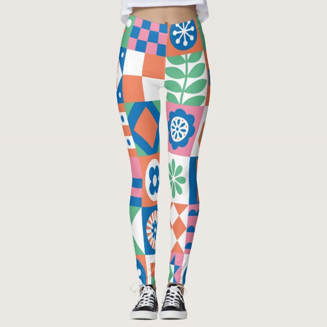Legging Padrão Folclórico Escandinavo abstrato (Frente)