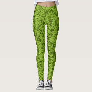 Legging Padrão Folha Verde do Galho de William Morris Vint
