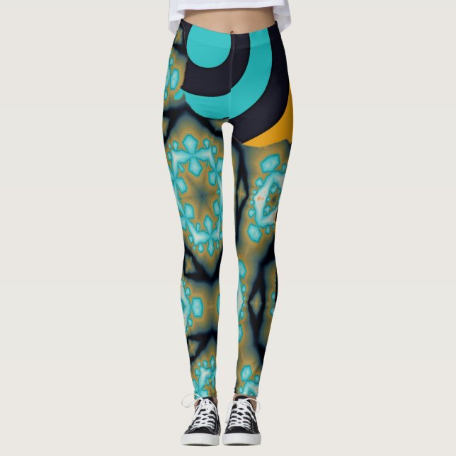 Legging Padrão fratural e geométrico na laranja-turquesa (Frente)