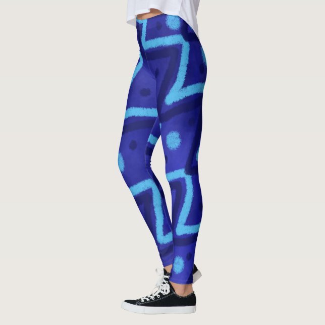Legging Padrão Funky de Pontos Zig Zags Azuis (Esquerda)