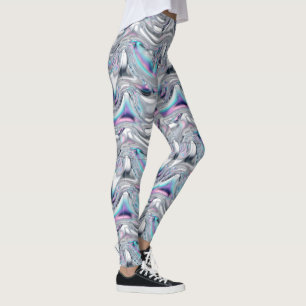 Legging Padrão Futurista Cromado Holográfico Iridescente