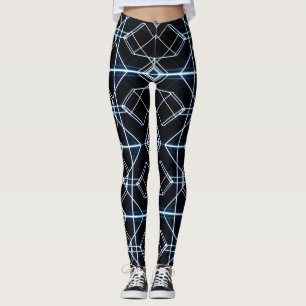 Legging Padrão Futurístico de Grelha Neon