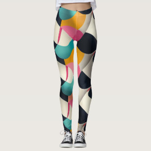 Legging Padrão Geométrico 3D Retroativo no Teal, Rosa, Mos
