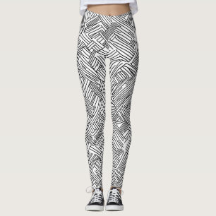 Legging Padrão Geométrico Abstrato de Linha em Preto e Bra