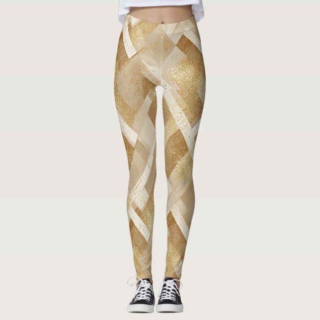 Legging Padrão Geométrico Abstrato Dourado com Metal (Frente)