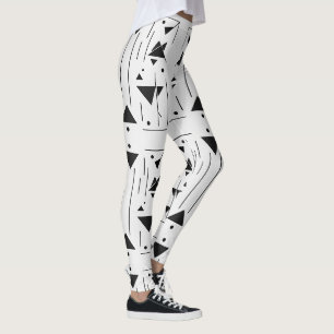 Legging Padrão Geométrico Abstrato Moderno Preto Branco Mí