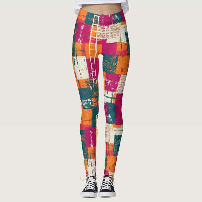 Legging Padrão Geométrico Abstrato Ousado - Textura de Pin (Frente)