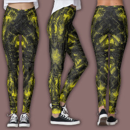 Legging Padrão Geométrico Abstrato | Preto e Amarelo