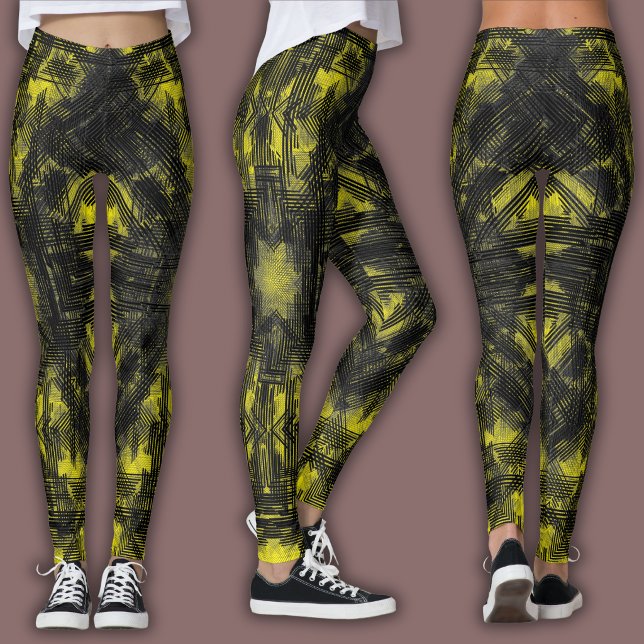 Legging Padrão Geométrico Abstrato | Preto e Amarelo (Criador carregado)