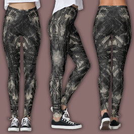 Legging Padrão Geométrico Abstrato | Preto e Bege